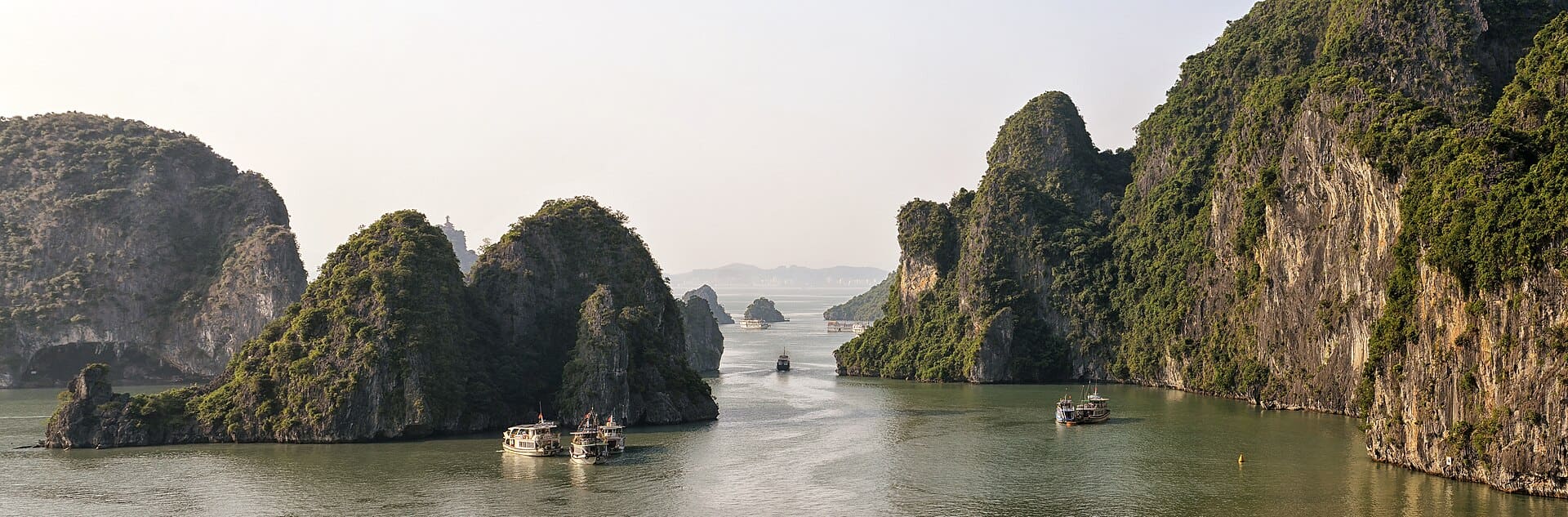 Limestone karsts in the emerald water of Ha Long Bay, Vietnam